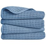 Polyte Microfiber Lint Free Hand Towel, 16 x 30 in, 4 Pack (Blue, Waffle Weave)