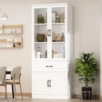 MOUMON Pantry Cabinet Kitchen Storage Cabinet with Glass Doors, Kitchen Pantry Cabinet with Shelves & Drawer, Pantry Storage White (31.5”W x 15.7”D x 78.7”H)