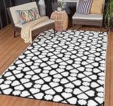 GARTOL 5x8 Outdoor Rug, Plastic Woven Waterproof Rug, Non-Slip Straw Patio Carpet, Easy CleanIing and Carrying, Weather Resistance Mat for Garden, Porch, Pool Area, Picnic, Camping (Black and White)