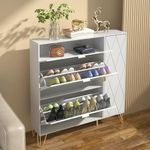 UEV Shoe Storage Cabinet,White Narrow Shoe Cabinet for Entryway Hallway,Shoe Rack 16 Pairs with Hidden Shelf and Side Boot Storage (White plus)