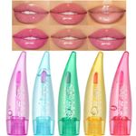 Aloe Vera Lip Oil Gloss, Magic Colour Changing Lipgloss Long Lasting Glitter Lip Gloss Set Lips Moisturizer Aloe Vera Lip Glow Balm,Light Texture No Greasy Lip Care for Women Girls(5pcs Set)