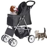 ZENY Pet Stroller for Cats/Dogs - 4 Wheels Foldable Carrier Strolling Cart with Storage Basket and Cup Holder