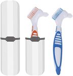 Denture Brush, 2 Pieces False Teeth Toothbrush with White Carrying Case, Multi-Layered Bristles Ergonomic Rubber Handle for False Teeth Cleaning