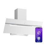 Klarstein BigBite Angled Cooker Hood 90cm - Glass Design, 417 m³/h Boost, A+++ Energy, LED Lighting, Touch Control, 3+Boost Speeds, Quiet, Exhaust & Recirculation, Extractor Hood, White