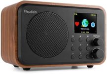 Audizio Vicenza Portable WiFi Internet Radio DAB FM Receiver with Bluetooth, DAB+, Rechargeable Battery, TFT Colour Display, Dual Alarm, Remote Control - Wood Finish