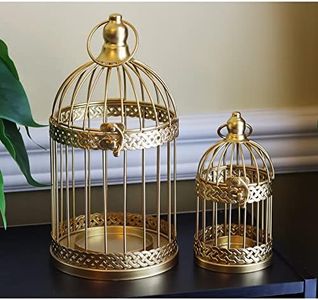 Vela Lanterns Birdcage Decor - Portavelas decorativo para boda, centro de mesa, decoración de centro de mesa, dorado, juego de 2