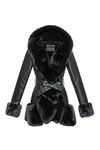 GRAN ORIENTE Women's Faux Leather Coat with Faux Fur Collar,Winter Warm Belted Mid Length Trim Jacket Fur Lined with Hood, Black, Small