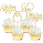 Gyufise 24Pcs Gold We're Engaged Cupcake Topper Glitter Bridal Shower Diamond Ring Love Heart Cupcake Picks Wedding Engagement Theme Party Cake Decorations Supplies