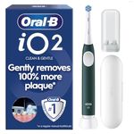 Oral-B iO2 Electric Toothbrush for Adults, 1 Handle, Forest Green - 1 Gentle Care Brush Head, Travel Case, Travel Refill Holder, Designed by Braun, UK 2 Pin Plug