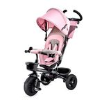 Kinderkraft Tricycle Aveo, Baby Push Trike, Kids First Bike, Free Wheel Functions, with Sun Canopy, Parent Handle, Footrest, Accessories, Bag, Cup Holder, from 9 Months to 5 Years, Pink