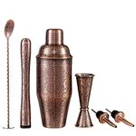 SKY FISH 3D Relief Cocktail Shaker Set Bartender Kit with Cocktail Shaker,Jigger, Muddler, Bar Spoon, and Wine Pourer Bar Accessory Tools,Stainless Steel, Copper Plated