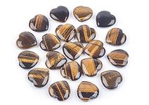 JIC Gem 20 pcs Natural Tiger's Eye Stone 30mm Heart Pocket Stone,Healing Crystal Chakra Reiki Balancing