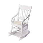 Dollhouse Miniature Rocking Chair 1:12 Scale Wooden Furniture Accessories Tiny Mini House Home Outdoor Cake Topper Decoration Model Living Room Scene Christmas Craft Displays (White)