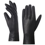 Harssidanzar Gloves Leather Womens,Winter Warm Driving Leather Cashmere Lined gloves,Genuine Lambskin Leather Gloves For Women's GL006A,Black, M