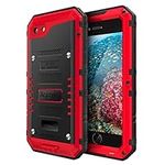 Beasyjoy iPhone 7 iPhone 8 SE Waterproof Case Heavy Duty Hard Metal Cover with Built-in Screen Full Body Protection Impact Waterproof Shockproof Drop Proof Tough Rugged Military Grade Defender (Red)