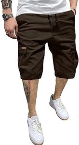 JMIERR Mens Casual Twill Cargo Shorts Cotton Drawstring Classic Cargo Chino Stretch Short with 6 Pockets for Men, US44(4XL), A Brown