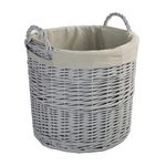 Home Storage Grey Painted Round Wicker Basket Laundry Toys Baby Nursery Collection Box (Large)