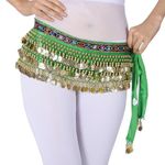 FancyDressWale Belly Dance Hip Scarf Waist Belt with Gold Coins for Women and Girls (Green Premium)