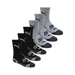 PUMA Boys' 6 Pack Crew Cut Socks, Grey/Navy, 7-8.5