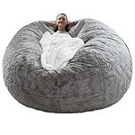 RAINBEAN Bean Bag Chair Cover(it was only a Cover, not a Full Bean Bag) Chair Cushion, Big Round Soft Fluffy PV Velvet Sofa Bed Cover, Living Room Furniture, Lazy Sofa Bed Cover,Light Grey