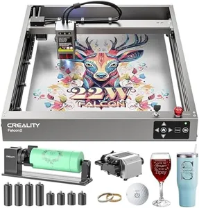 CREALITY FALCON2 22W Laser Engraver Machine with Air Assist and Rotary Roller, 220W High Accuracy Laser Engraver and Cutter Machine for Cylindrical Objects, 25000mm/min Faster Engraving