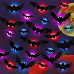 Sunwuun 24PCS LED Large Flying Halloween 3D Luminous Bat Decorations, PVC Window Wall Decoration for Indoor and Outdoor, the Tree, Porch, Multiple Flashing Modes