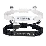 XUANPAI Magnetic Couple Bracelets Love Gifts- His Queen Her King Couple Matching Magnet Love Heart Bracelets Birthday Anniversary Valentine's Day Christmas Giftsfor Women and Men