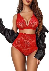 Avidlove Sexy Lingerie for Women High Waist Bra and Panty Set Strappy Babydoll Bodysuit Carmine Red