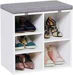 IDEALHOUSE Shoe Bench Entryway with Storage, Shoe Rack Bench with Cushion, Cubby Seat Shoe Cabinet, 3-Tier Adjustable Shelf for Entryway, Living Room, Bedroom, Hallway (White, 20 inch)