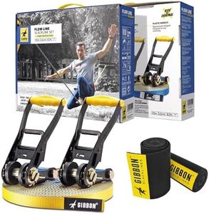 GIBBON Flowline Slackline with TreeWear - 82ft Slack Line - 74ft x 1” line & Two 8.5ft Ratchet Straps, Reinforced Loops, 2 Signature Ratchets