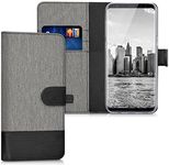 kwmobile Wallet Case Compatible with Samsung Galaxy S8 - Case Fabric and Faux Leather Phone Flip Cover - Grey/Black