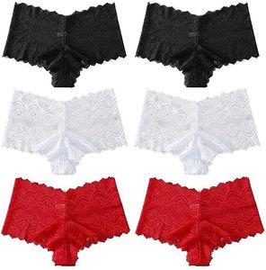 Cinvik High Waisted Lace Panties Plus Size See Thru Traceless Hug Fuller Bottoms Clothe Your Cheeks Cheeky Hipster, 6pcs-black/White/Red, X-Large