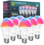 luckystyle Smart Light Bulbs, 9W A19 E26 800LM WiFi Bluetooth LED Bulbs Compatible with Alexa, Google Assistant & Home, 16 Million Colors Music Sync Color Changing Dimmable RGBWW Lights Bulb (6)