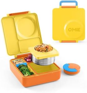 OmieBox - Leak-Proof 3-Compartment Bento Lunch Box for Kids - Includes Insulated Food Thermos - Two Temperature Zones for Hot & Cold Food Sunshine Sunshine