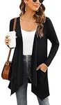 Yommay Womens Black Long Sleeve Cardigan Open Front Lightweight Cardigan Kimono Casual Soft Draped Vest with Pockets High Low Hem,Large