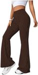 OYOANGLE Women's Houndstooth Pattern High Waisted Flared Leg Pants Workout Bell Bottom Casual Pants Brown Small