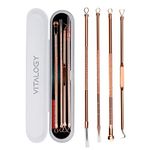 Vitalogy - Blackhead Remover Tool Kit - 4 in 1 Acne and Pimple Removal Tool - Nose & Face Blackheads Remover & White Heads Removal, Acne Removal Tool, Tweezers - ROSE GOLD with Travel Case