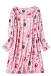 CHUNG Women Cotton Nightgown Long Sleeve Crew Neck Dress Nightdress Pajamas (L, PinkCat)