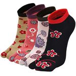 Flip Flop Socks Womens Tabi Socks 2 Toe Geta Socks, Japanese Split Toe Socks Cotton Stylish Fun Slipper Socks, 4 Pairs