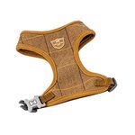 HUGO & HUDSON Tweed Dog Harness No Pull Adjustable Rear Buckle Vest, Caramel Checked Herringbone, L