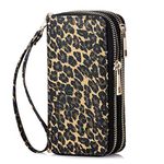 HAWEE Double Zipper Wallet for Woman Clutch Purse with Cell Phone Holder for Smart Phone/Card/Coin/Cash, Leopard Camouflage