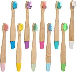 Bamboo Toothbrush, Charcoal Tooth Brush, Natural Wooden Toothbrushes, Soft Bristles Toothbrushes for Kids (Mixed Colors)10 Pcs