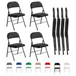 mcc direct Set of 4 Folding Chairs, Faux Leather Foldable Chairs with Metal Frame and Padded Seat, Easy to Fold and Store for Home, Office, Dining and Reception (Black)