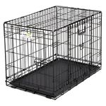 MidWest Homes for Pets Ovation Double Door Extra Large Folding Metal 122 cm (48-Inch) Long Dog Crate w/Divider Panel, Floor Protecting Feet, Leak-Proof Dog Pan, Extra Large Dog, Black; Model 1948DD