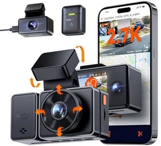 Vantrue E3 2.7K 3 Channel WiFi Dash Cam Front and Rear Inside, 3 Way GPS Speed Dash Camera with IR Night Vision, Voice Control, 24 Hrs Parking Mode, Support 512GB Max