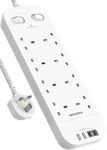 Extension Lead with 2 USB C Slots, 8 Way Outlets Power Strip with 4 USB Ports, 1800J Surge Protection Double Switch Plug Extension with 1.8M Braided Extension Cord for Home, Office