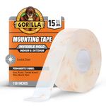 Gorilla Tough & Clear Double Sided Adhesive Mounting Tape, Extra Large, 1" x 150", Clear, (Pack of 1)