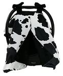 Dear Baby Gear Deluxe Car Seat Canopy, Double Layer Minky, Holstein Black and White Cow Print, Black Minky Smooth, Black Puffy Bows 40 x 30 Inches
