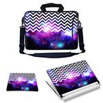 Meffort Inc Laptop Bundle - Includes Neoprene Laptop Bag with Side Pocket Adjust Shoulder Strap with Matching Skin Sticker Decal & Mouse Pad (15.6 Inch, Chevron Pattern Galaxy)