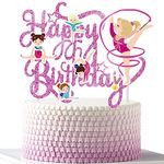 Purple Gymnastics Cake Topper Happy Birthday Sign Cake Decoration Cake Top Hat Sparkling Gymnast Girl Cake Topper Decorations for Gymnast Themed Baby Girl Birthday Party Supplies